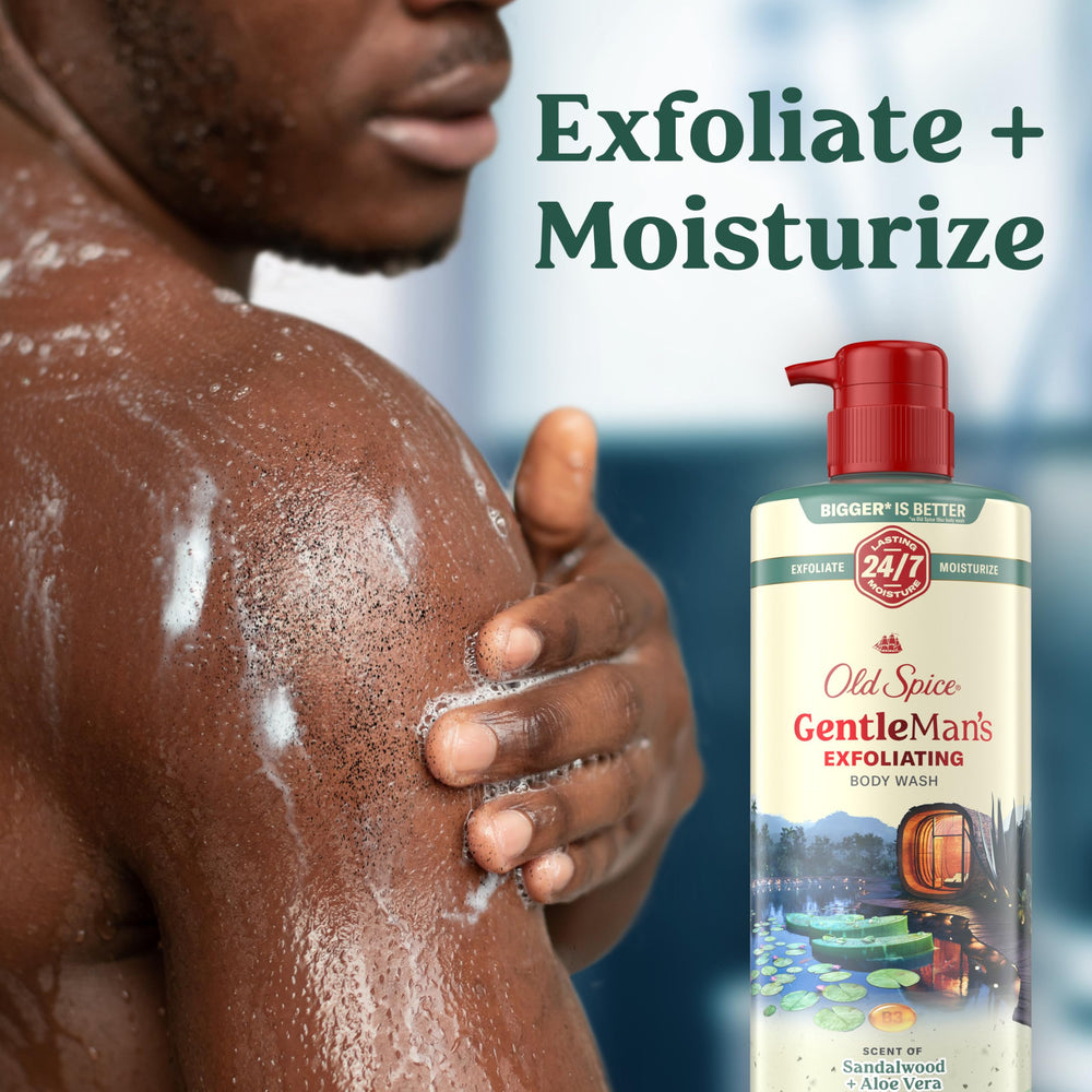 Old Spice pump dispensing lather for quick cleansing