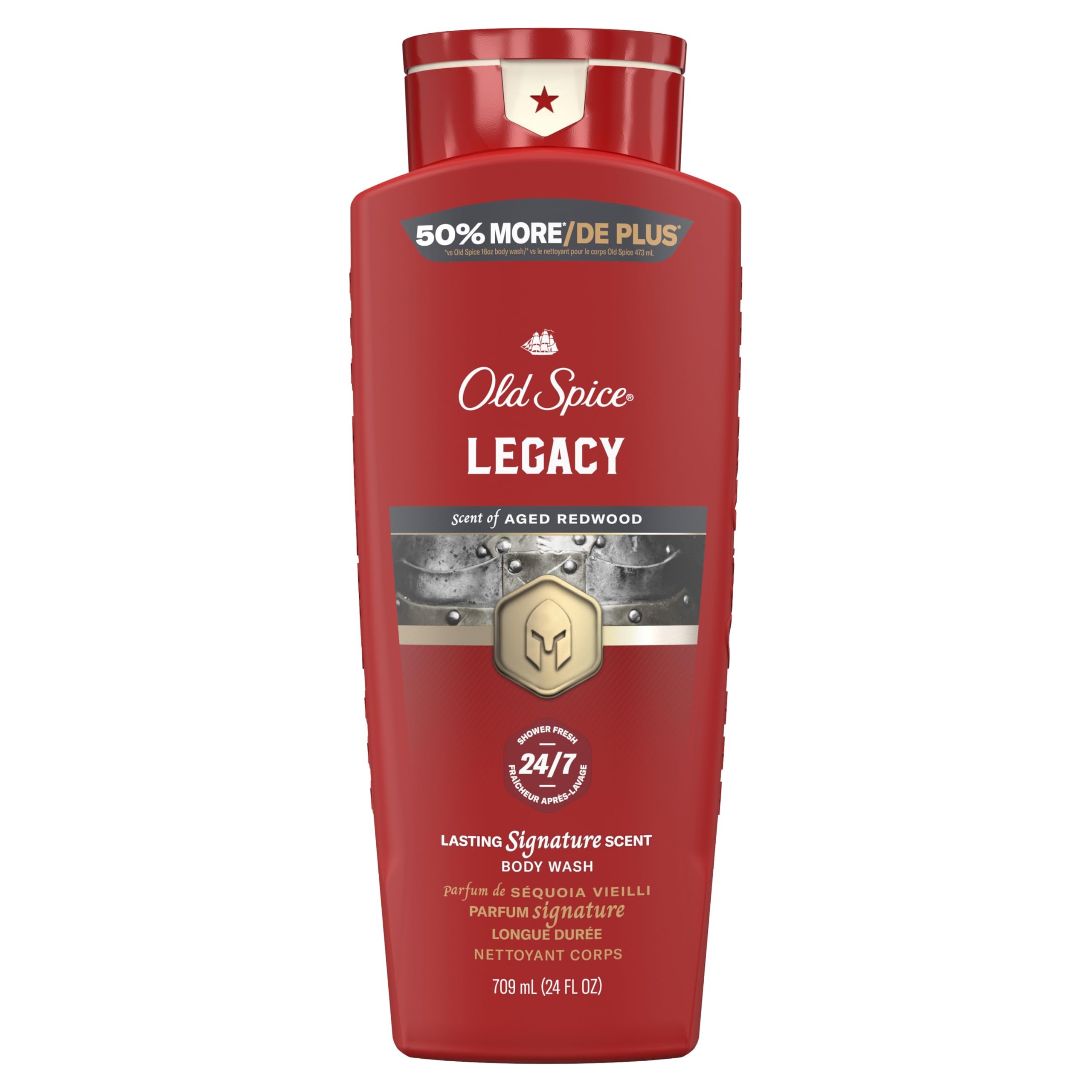 Old Spice bottle front view showing Red Collection and long-lasting scent