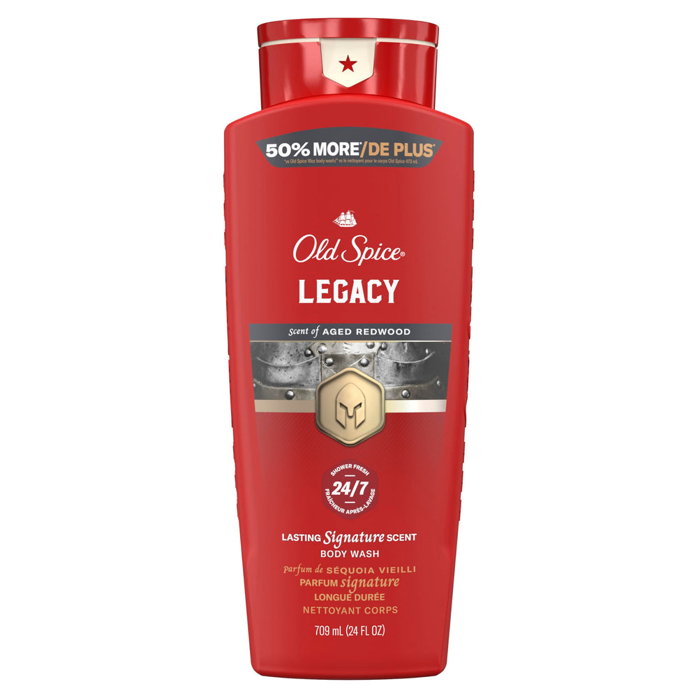 Old Spice bottle front view showing Red Collection and long-lasting scent