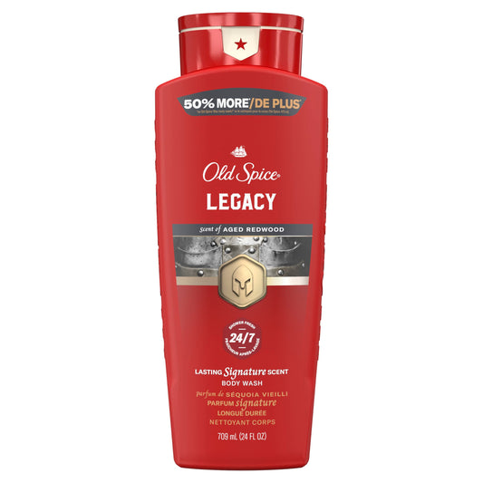 Old Spice bottle front view showing Red Collection and long-lasting scent