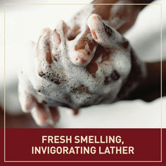 Old Spice lather in hand demonstrating rich foam and easy rinsing benefit