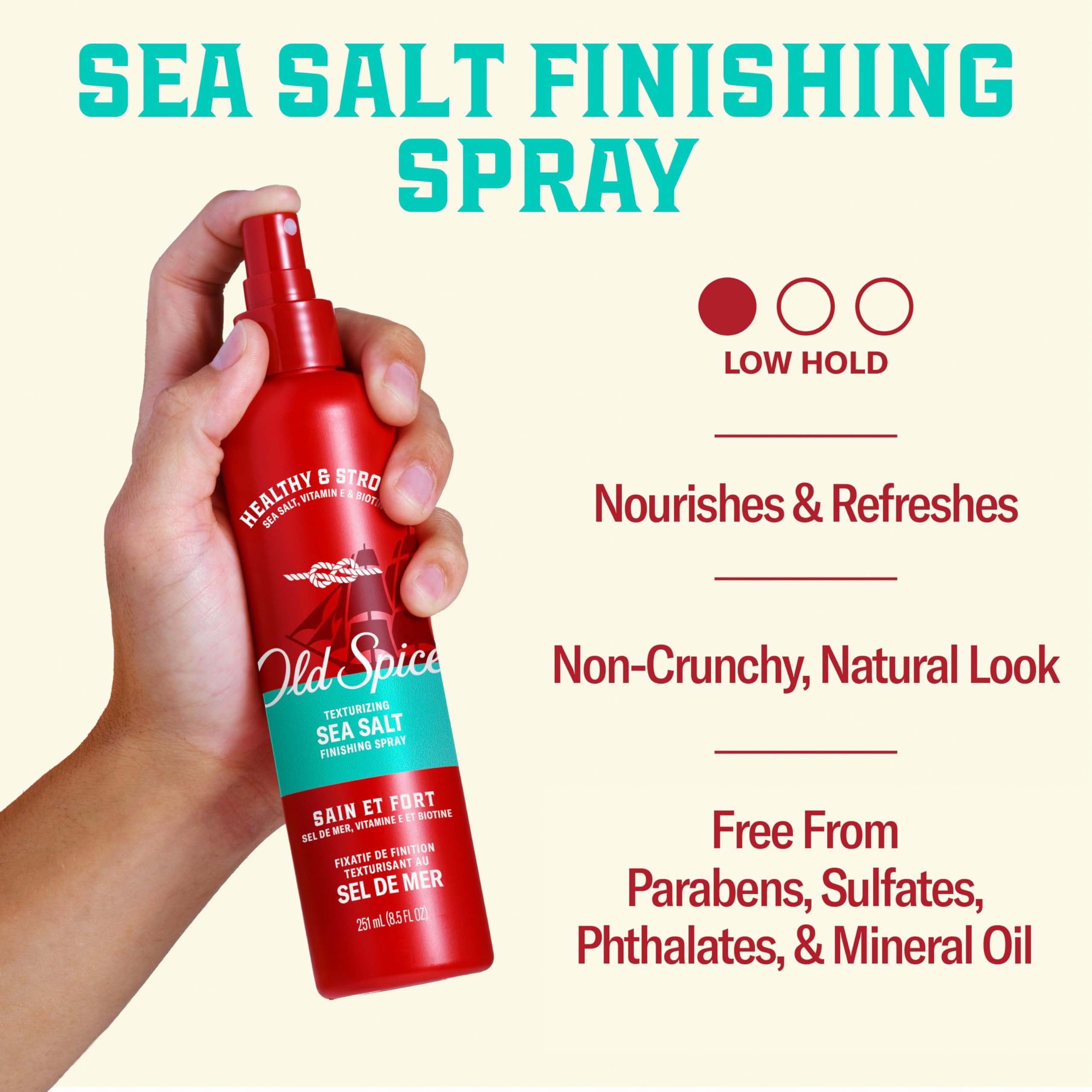 Old Spice product held in hand illustrating size and easy portability