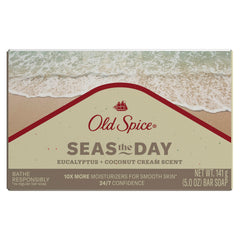 Old Spice bar front view showing packaging and moisturizing benefit
