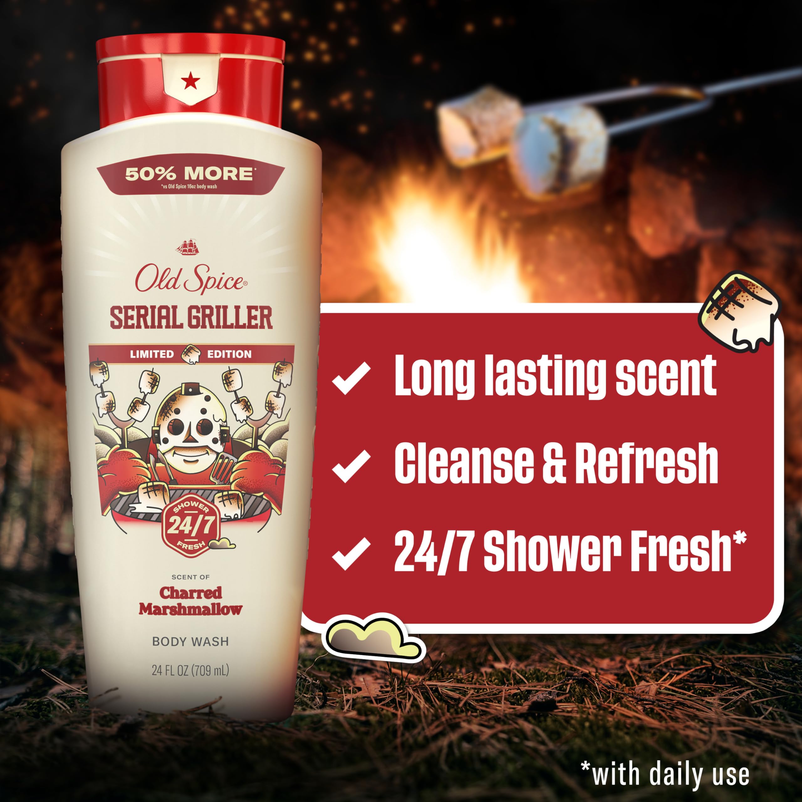 Old Spice back label close-up with ingredients and usage directions benefit