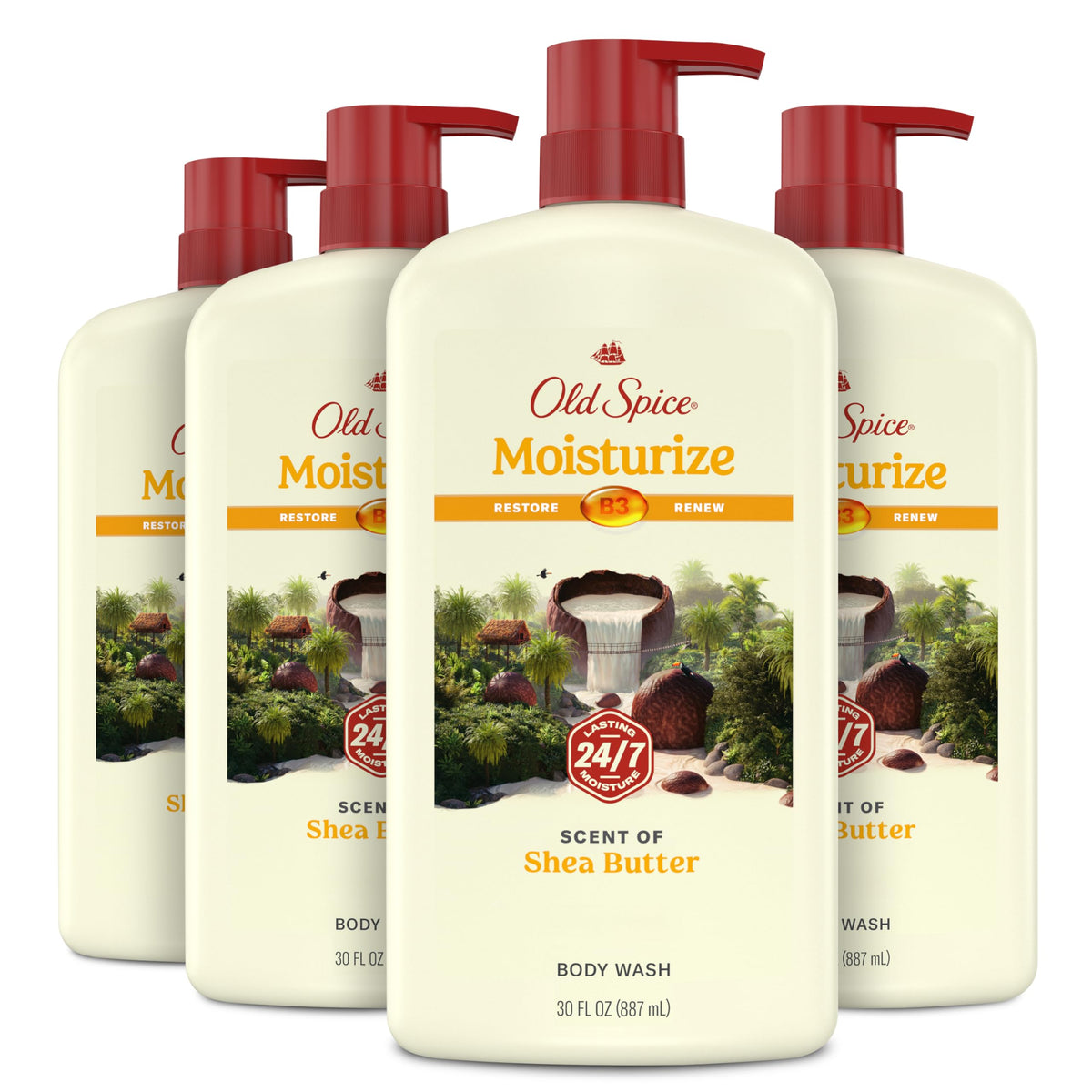 Old Spice bottle front packaging showing scent and size, promotes lasting freshness