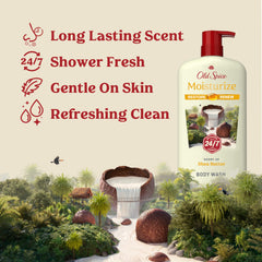 Close-up of Old Spice pump dispensing wash, highlights easy morning use