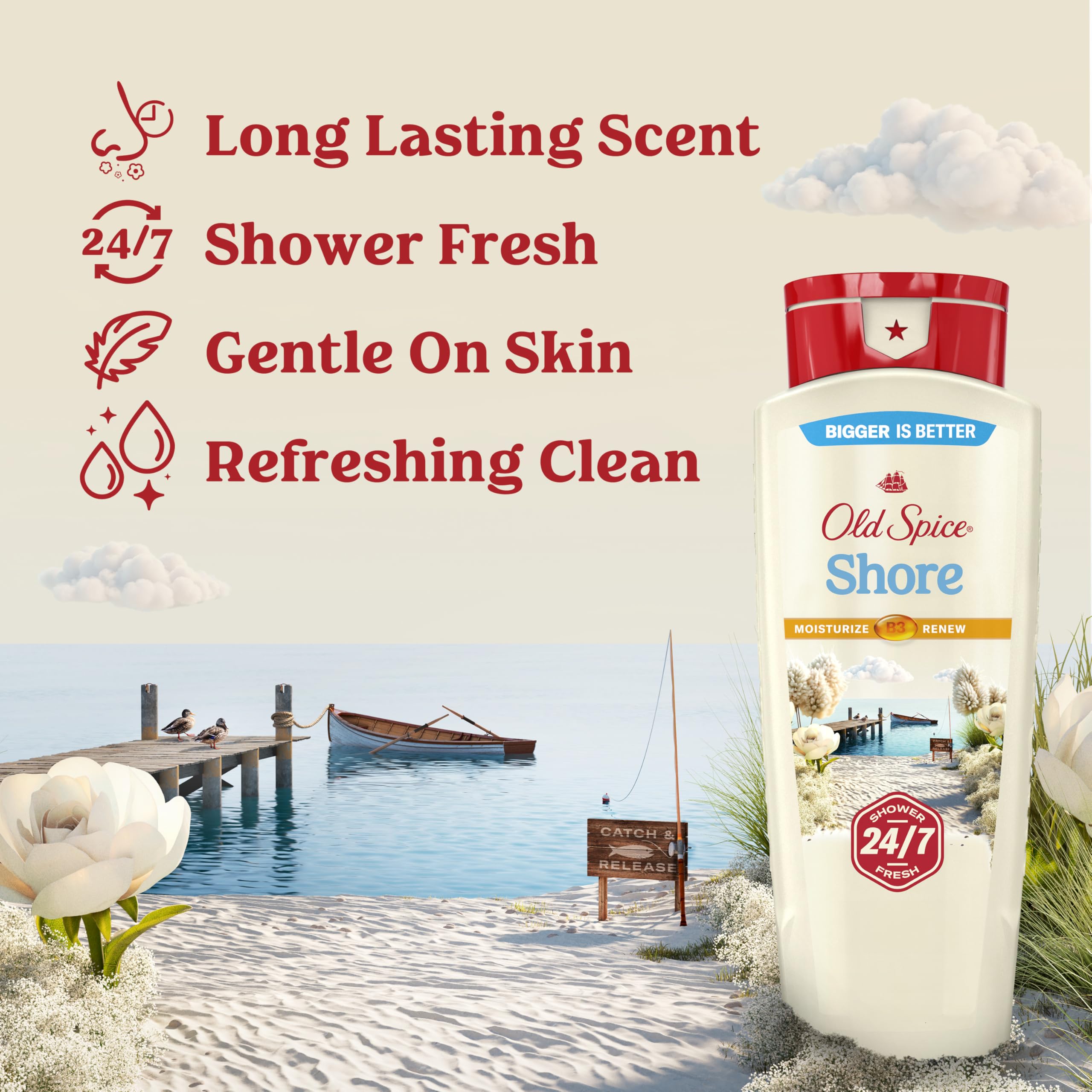 Old Spice label close-up highlighting Shore fragrance and product name