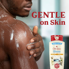 Old Spice 18 oz bottle next to common objects showing travel-friendly size