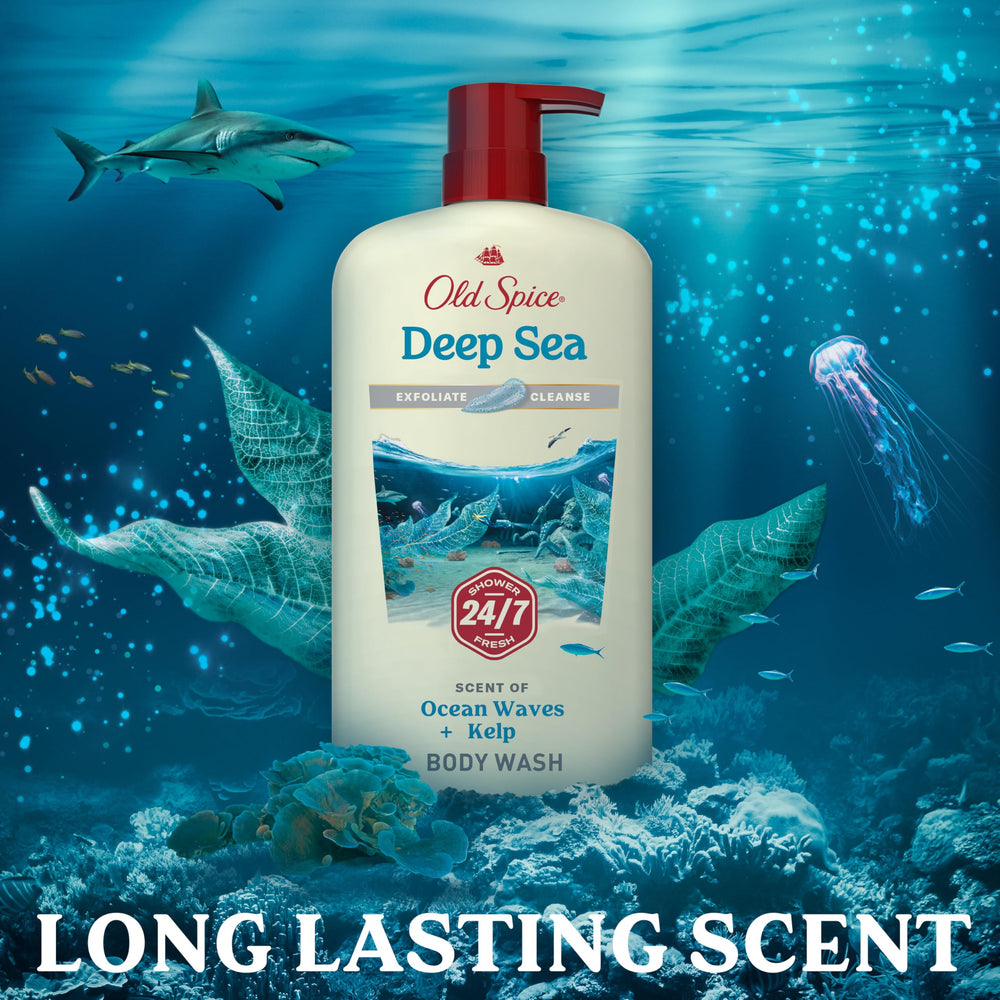 Old Spice bottle in shower scene illustrating refreshing daily use benefit