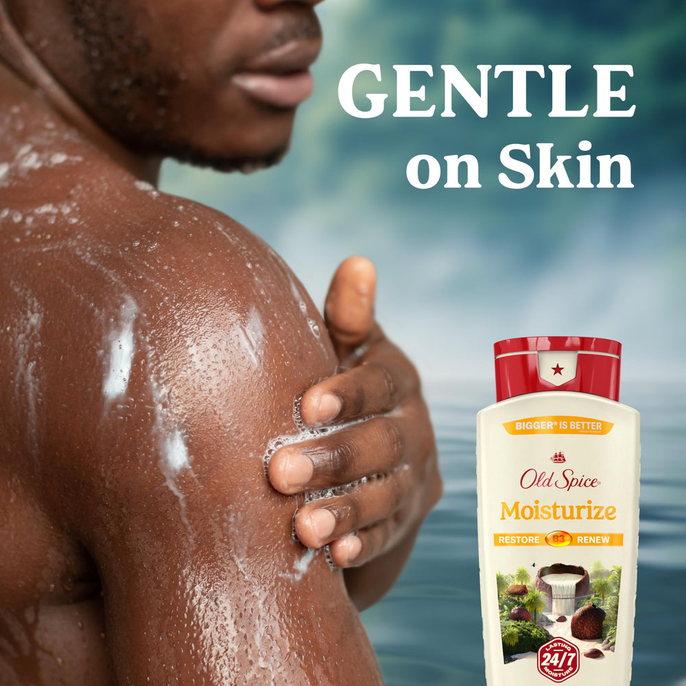Man using Old Spice in the shower for a refreshed scent and clean feeling benefit