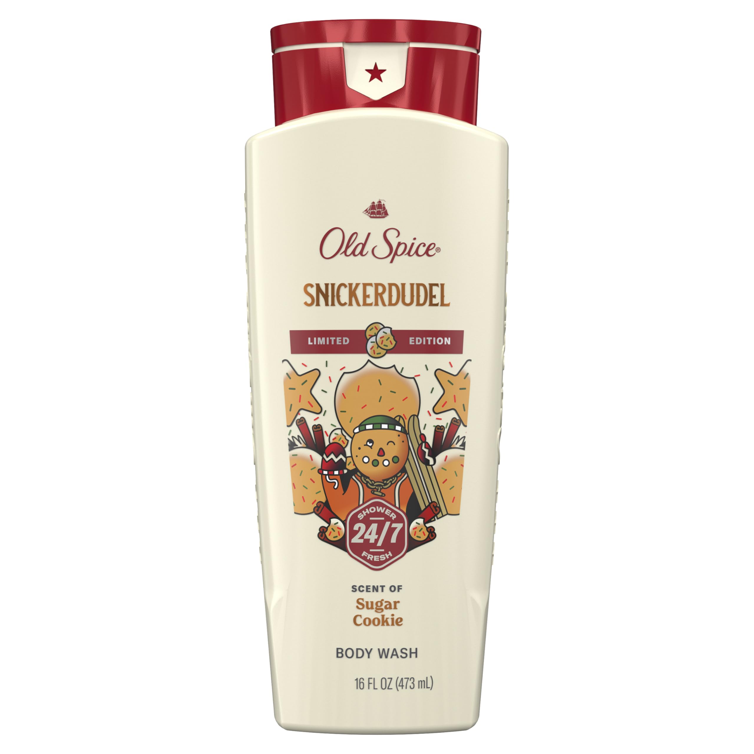 Old Spice Snickerdudel front packaging showing festive scent benefit