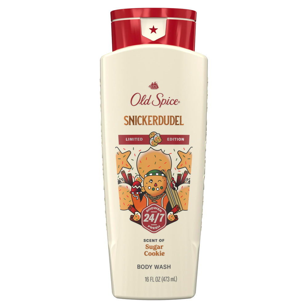 Old Spice Snickerdudel front packaging showing festive scent benefit