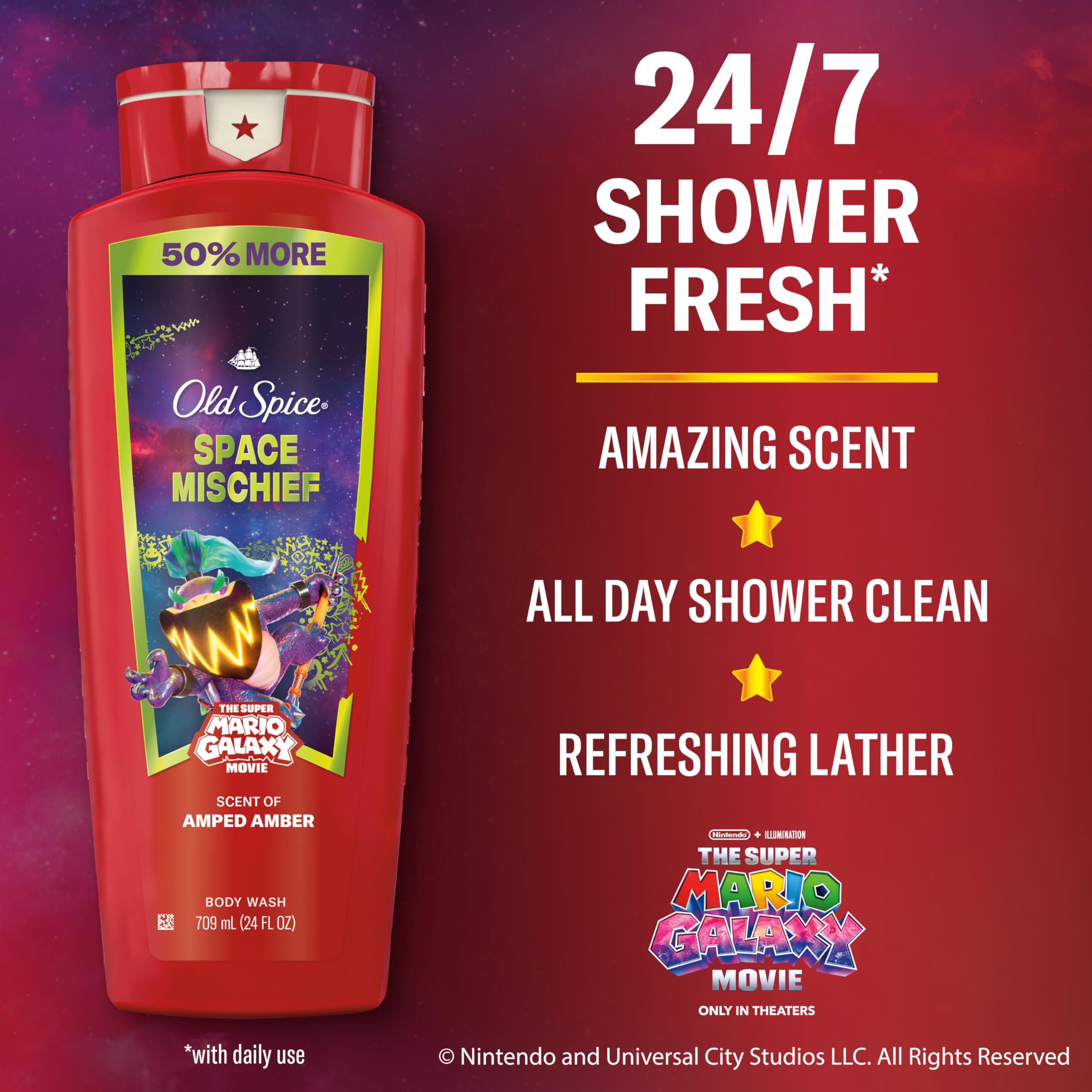 Old Spice Space Mischief back label with ingredients and usage benefits visible