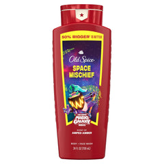 Old Spice Space Mischief front packaging showing bold label and Amped Amber benefit