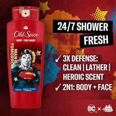Closeup of Old Spice Superman label highlighting limited‑edition co‑branding