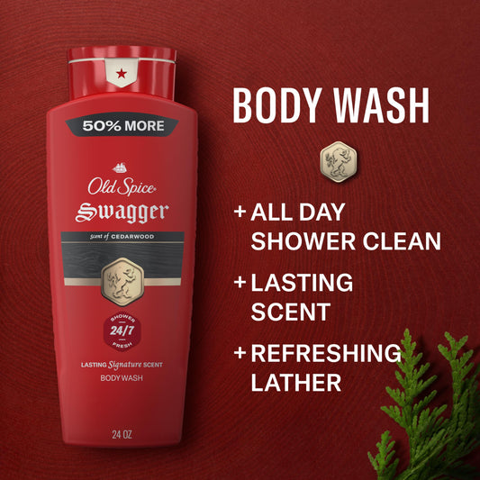 Old Spice Swagger label close-up highlighting cedarwood scent details