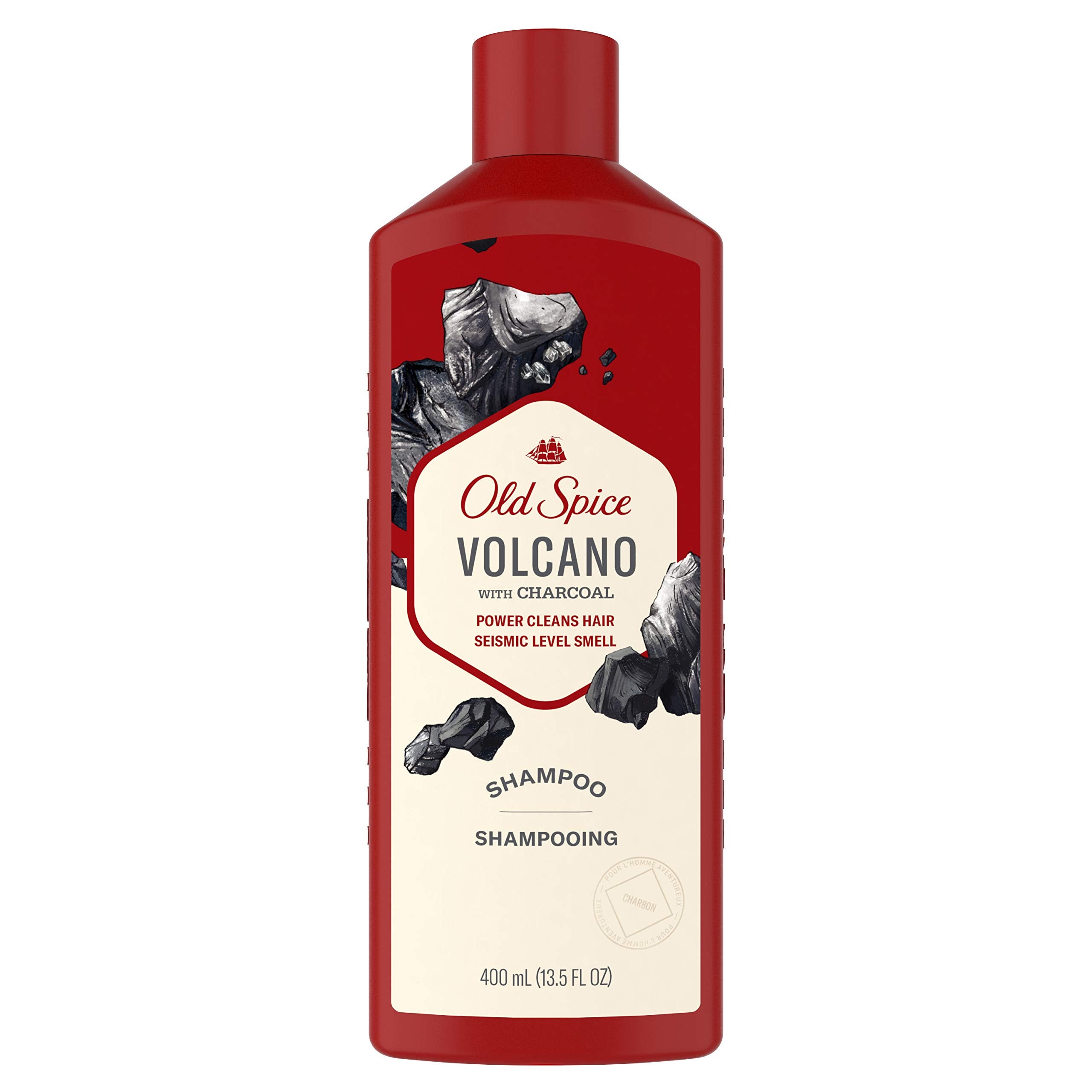 Old Spice Volcano bottle front view showing bold label and design for confident grooming