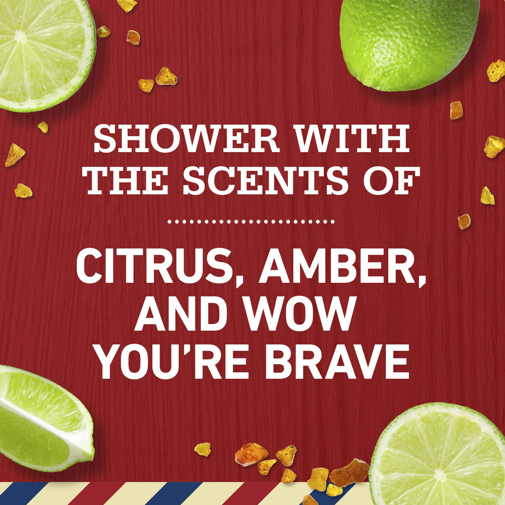 Old Spice Volcano bottle in shower scene indicating convenient everyday use benefit