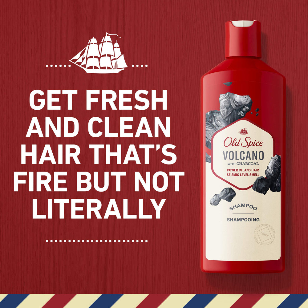 Old Spice Volcano beside common items to show bottle size and travel-ready benefit