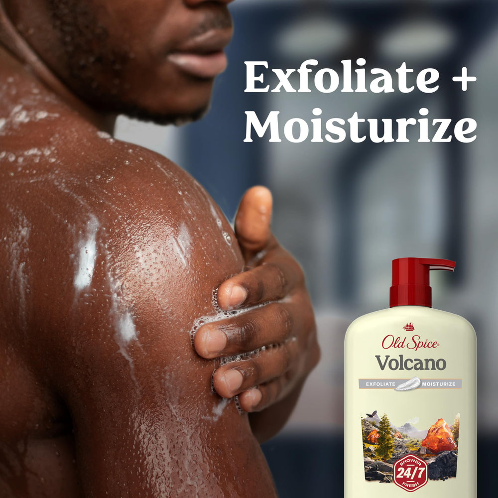 Old Spice Volcano texture lather on hand demonstrating rich clean feel