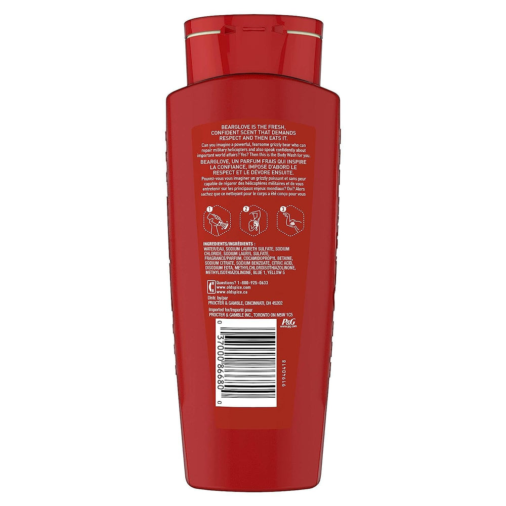 Old Spice Wild Bearglove back label with ingredients for informed purchase benefit