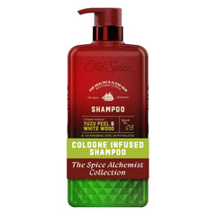 Old Spice bottle front packaging showing scent and volume benefit