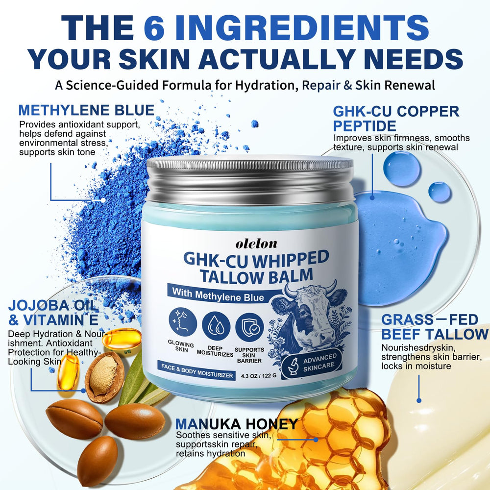 OLELON open jar showing glossy tallow texture indicating restorative barrier support