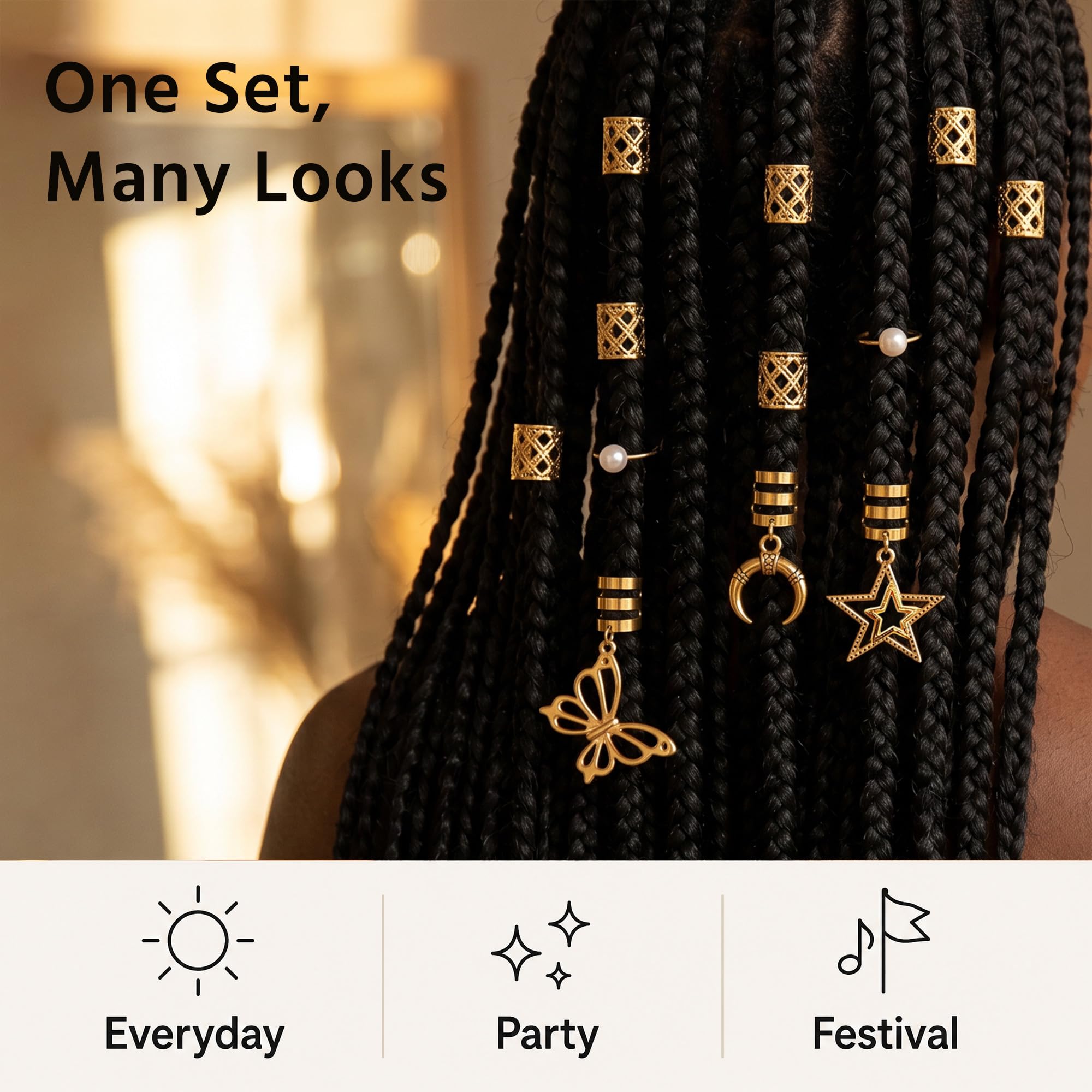 Olen model updo with gold accents showcasing photo-ready styling