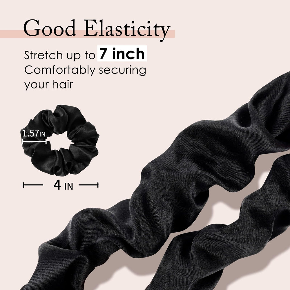 OLESILK silk scrunchie beside regular elastic illustrating less friction and damage benefit