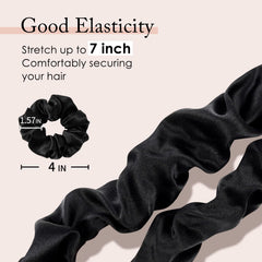 OLESILK silk scrunchie beside regular elastic illustrating less friction and damage benefit