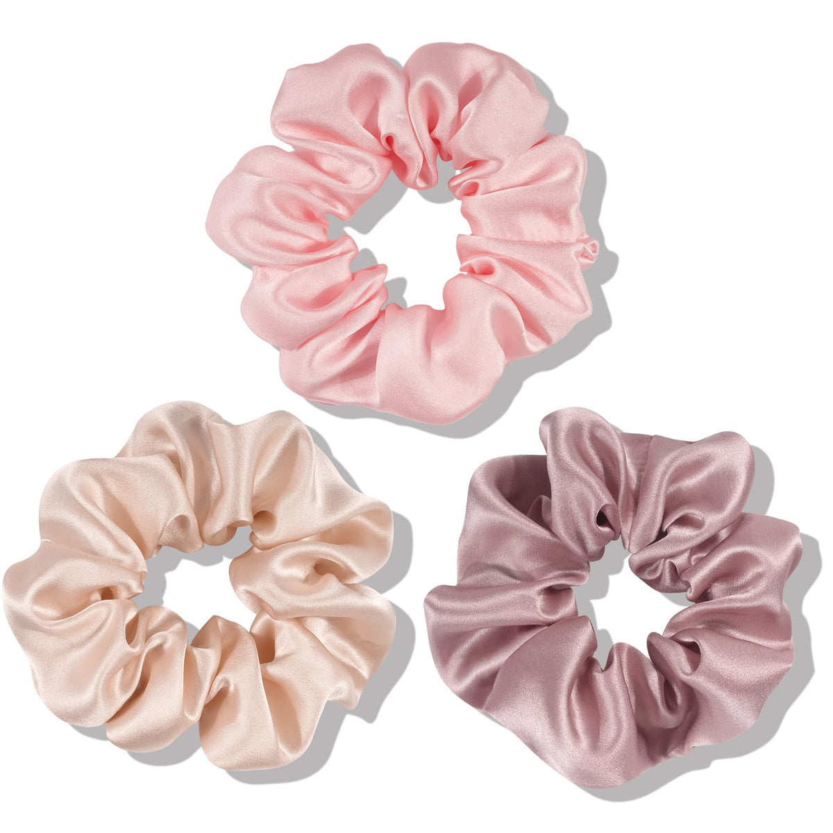 OLESILK front packaging showing three silk scrunchies and benefits