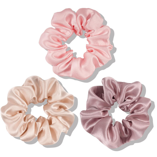 OLESILK front packaging showing three silk scrunchies and benefits