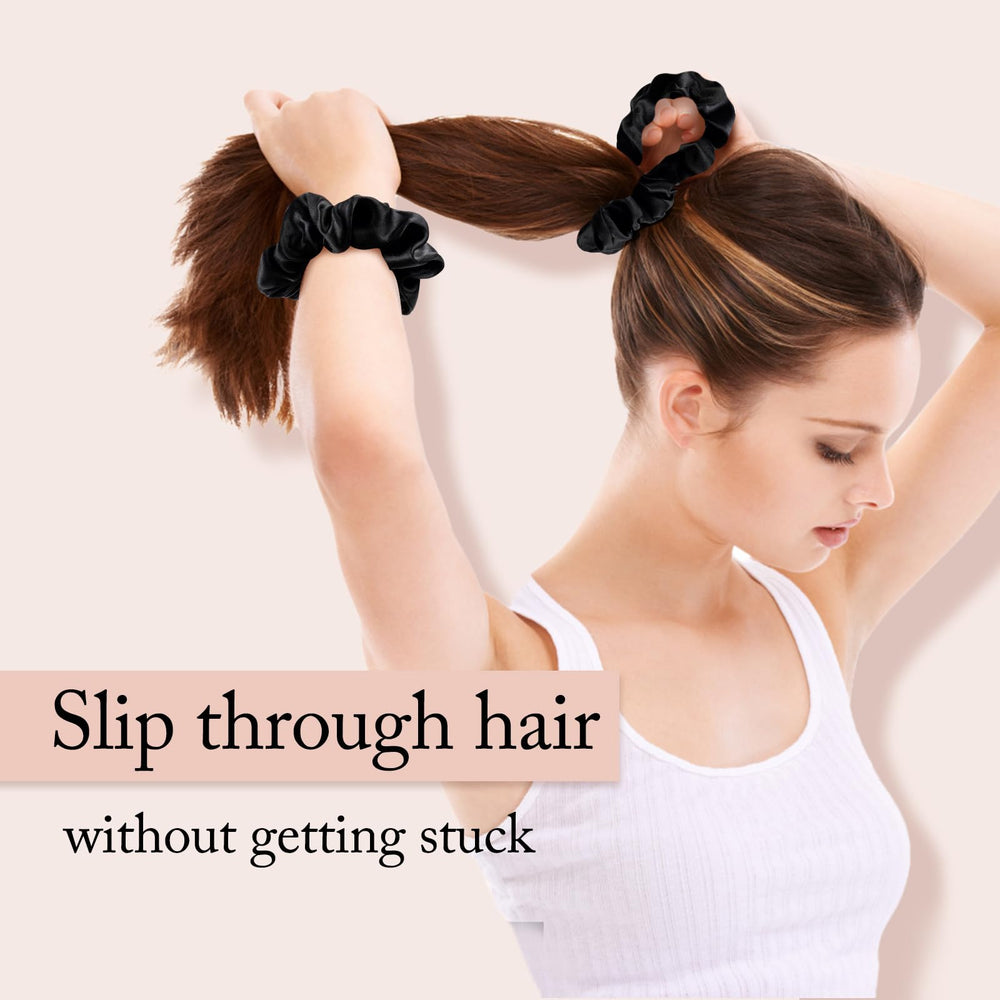 OLESILK scrunchie on pillow in bedroom scene illustrating overnight hair protection