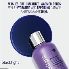 Oligo Professionnel blue shampoo foam texture that tones brassiness