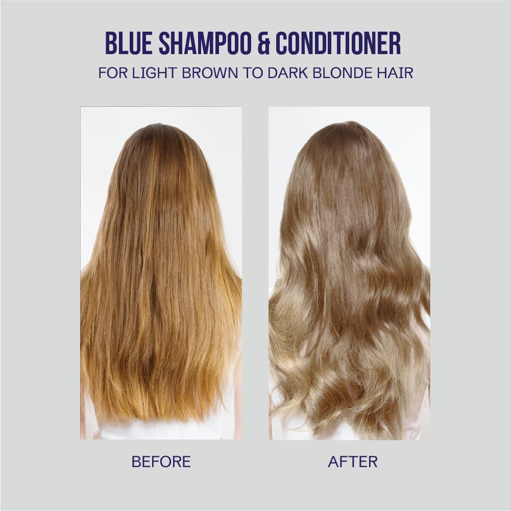 Oligo Professionnel shampoo applied to wet blonde hair for visible toning