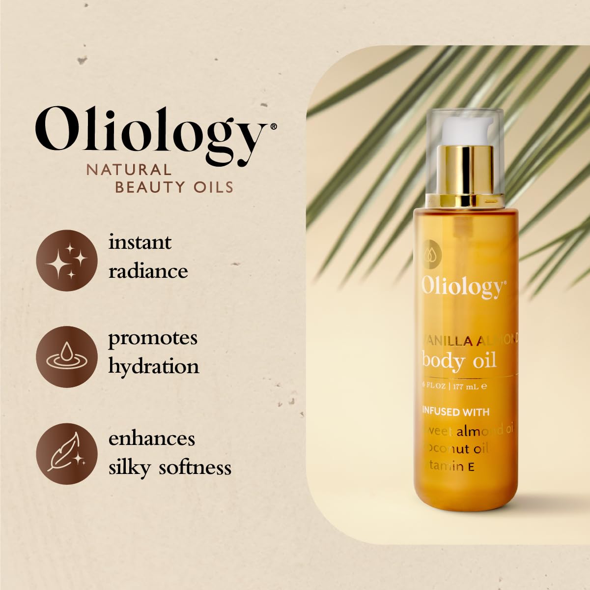Oliology oil being poured into hand demonstrating easy application and soft skin