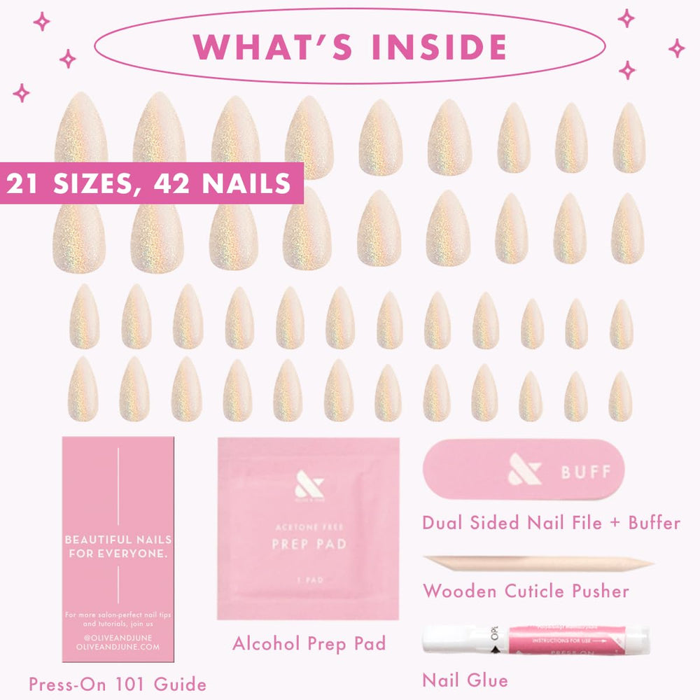 Olive & June step-by-step application image demonstrating simple press-on placement