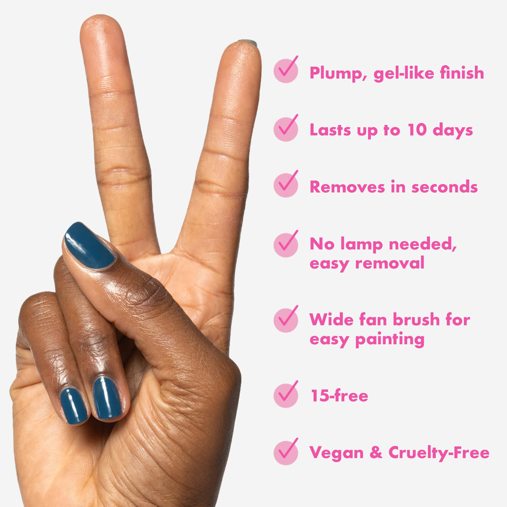 Olive & June applying polish to nails demonstrating smooth, streak-free coverage