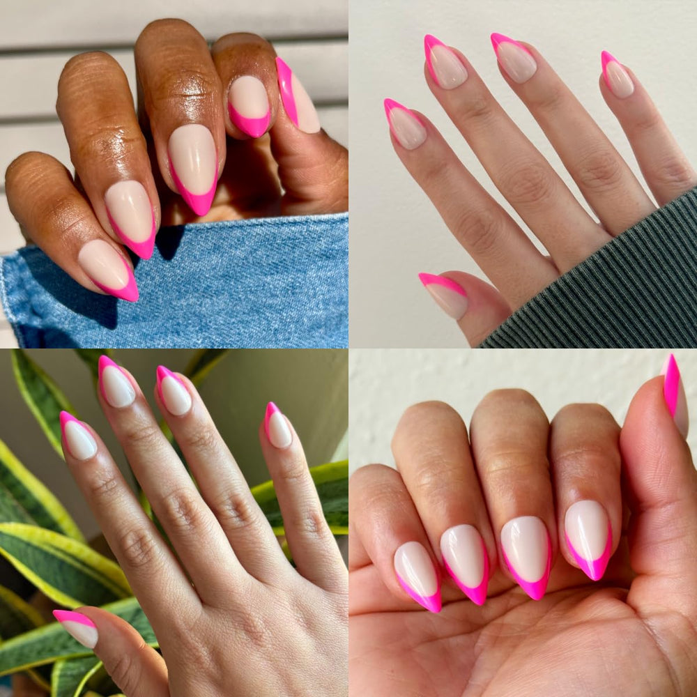 Olive & June hand applying press-on nail demonstrating easy application