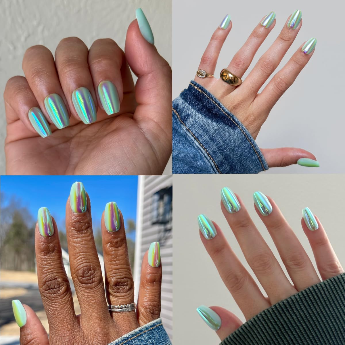 Olive & June hand applying a press-on nail demonstrating easy 30-second hold