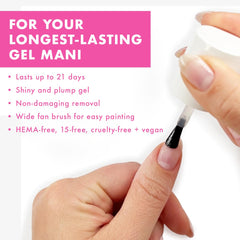 Olive & June base coat applied on fingernails showing long-wear benefit