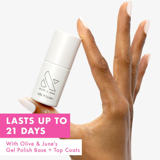 Olive & June brush stroke of Atlas Pearly White showing smooth application benefit