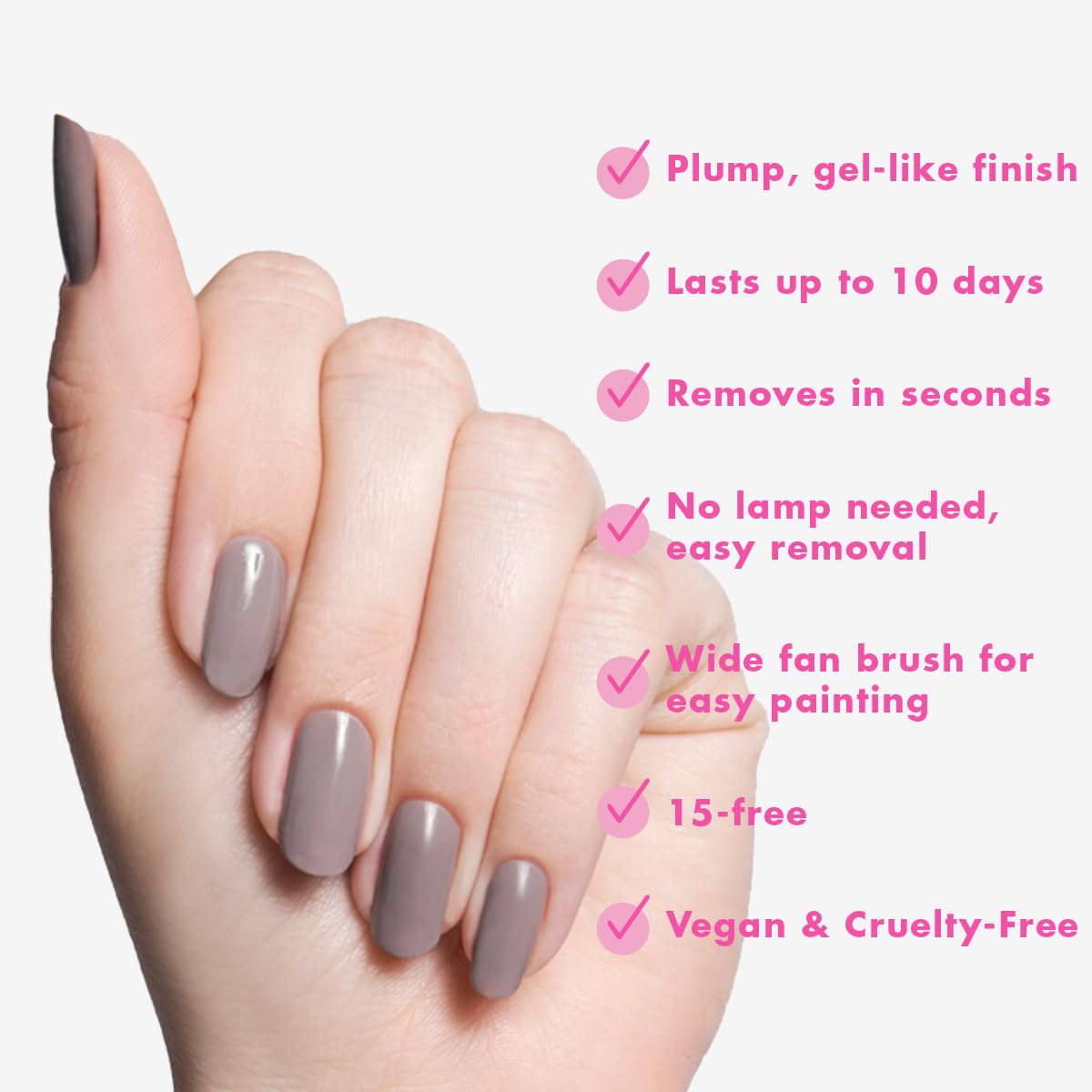Olive & June closeup of nails showing glossy gel-like finish benefit