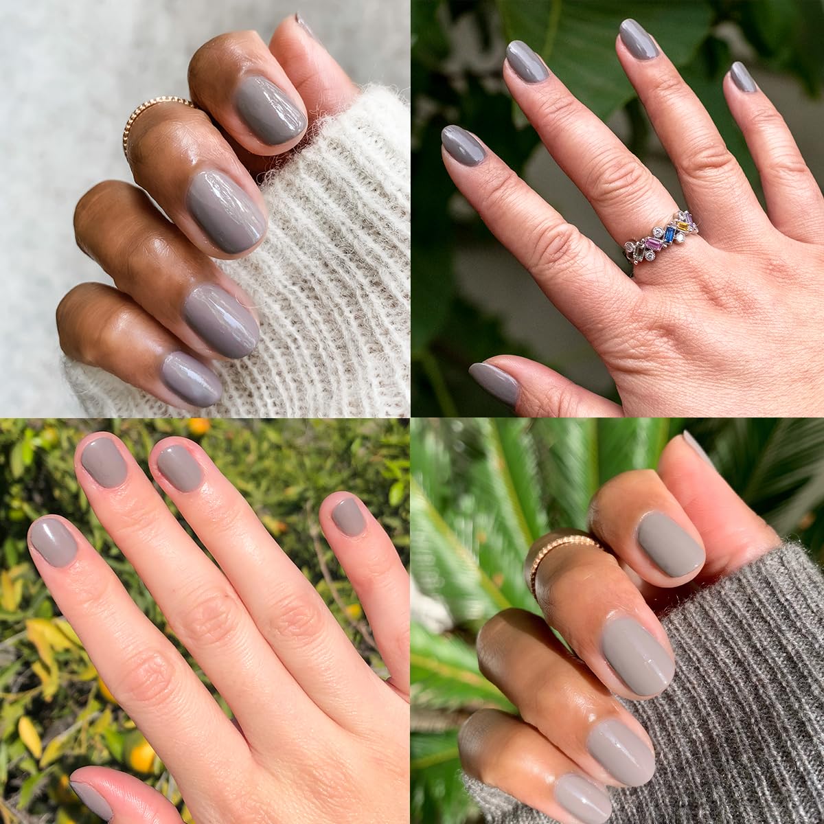 Olive & June polish swatch stroke displaying true warm grey pigment and depth
