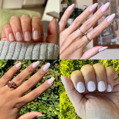 Olive & June bottle fitted with Poppy handle in hand for steadier at-home manicures