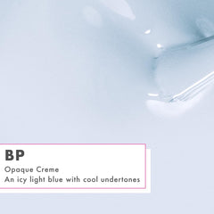 Close-up texture of BP Icy Blue gel polish by Olive & June showing glossy finish benefit