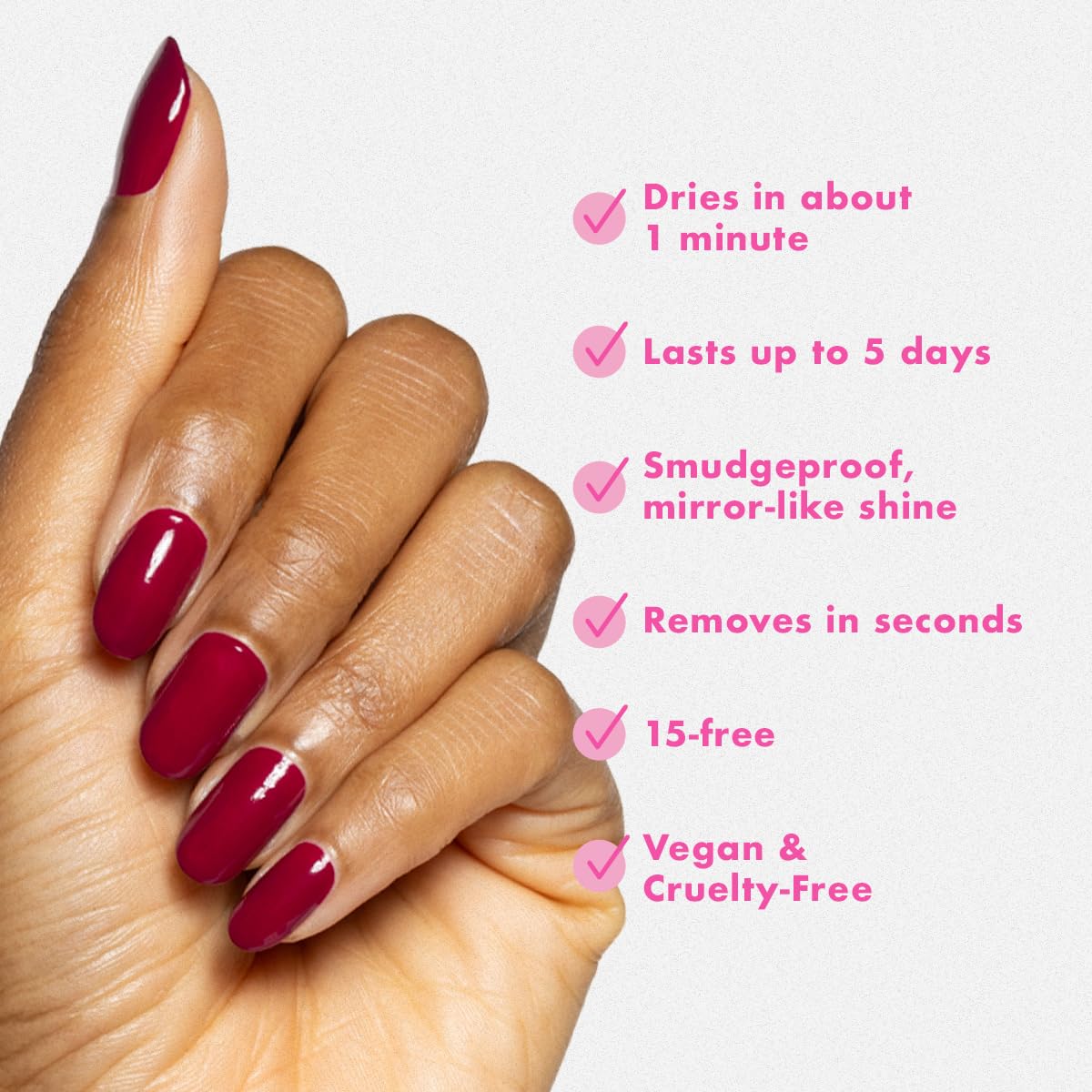 Olive & June brush applying polish on fingernail for smooth, smudgeproof finish