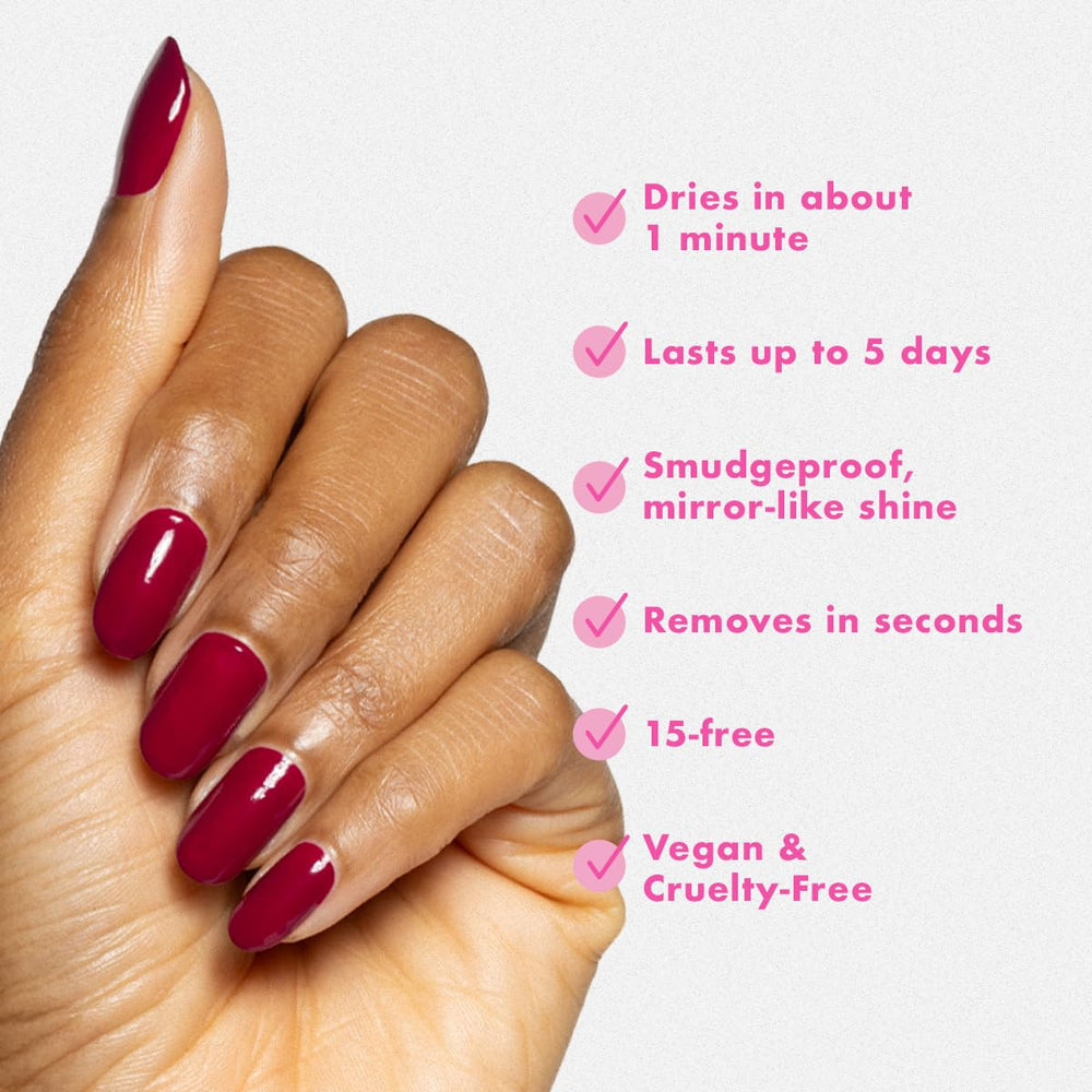 Olive & June brush applying polish on fingernail for smooth, smudgeproof finish