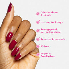 Olive & June brush applying polish on fingernail for smooth, smudgeproof finish