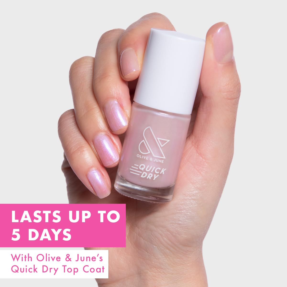 Olive & June wide fan brush stroke demonstrating even application and streak-free finish